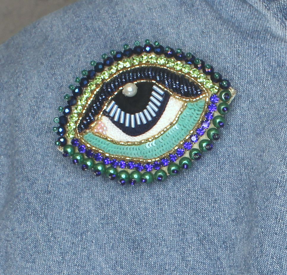 50mm x 69mm Sequin Evil Eye Hat Pin Brooch, each