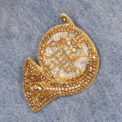 47mm x 75mm Sequin French Horn Hat Pin Brooch, each