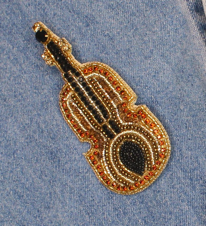 89mm x 37mm Sequin Violin Hat Pin Brooch, each