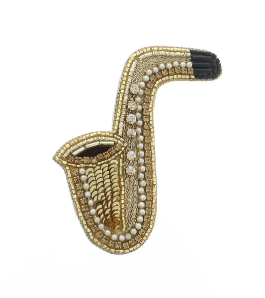 70mm x 66mm Sequin Saxophone Hat Pin Brooch, each