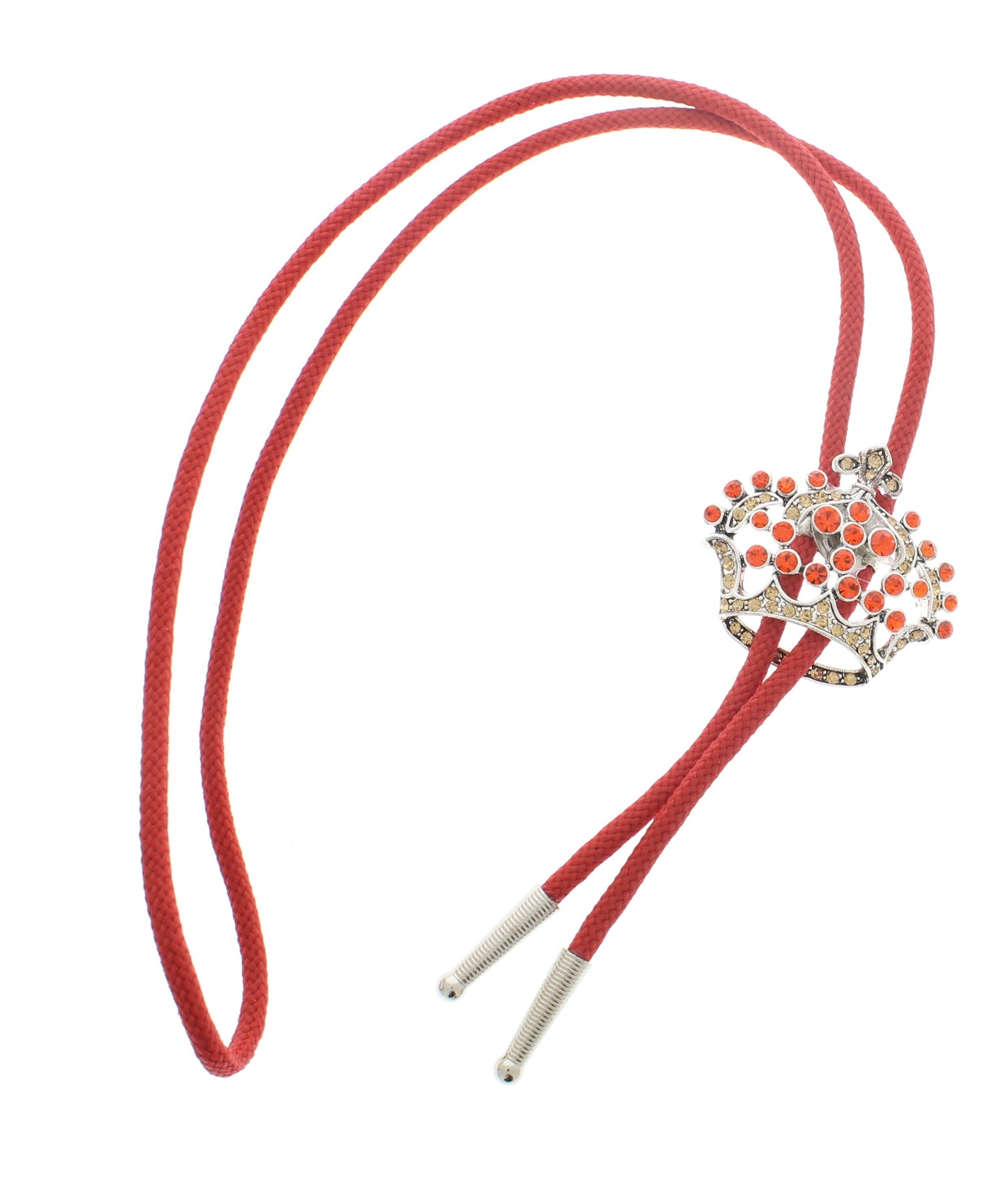 45mm x 50mm Red Rhinestone Crown Bolo Tie, 36" Red Cord, made in USA, each