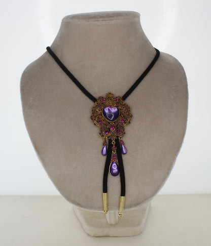 64mm x 50mm Gold Brooch with Purple Heart Stone Bolo Tie, 36" cord, each