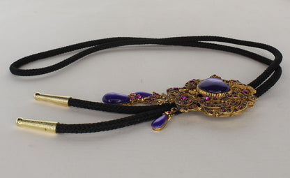 64mm x 50mm Gold Brooch with Purple Heart Stone Bolo Tie, 36" cord, each