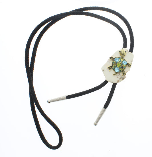 50mm x 33mm Gemstone Turtle and White Turquoise Bolo Tie, made in USA, each