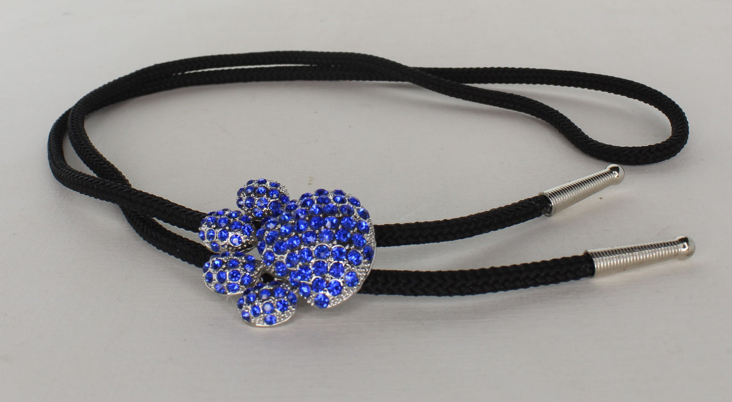 39mm x 35mm Blue Rhinestone Paw Print Bolo Tie, made in USA, each