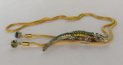 72mm Rhinestone Alligator Bolo Tie, 36" Gold Cord, made in USA, each