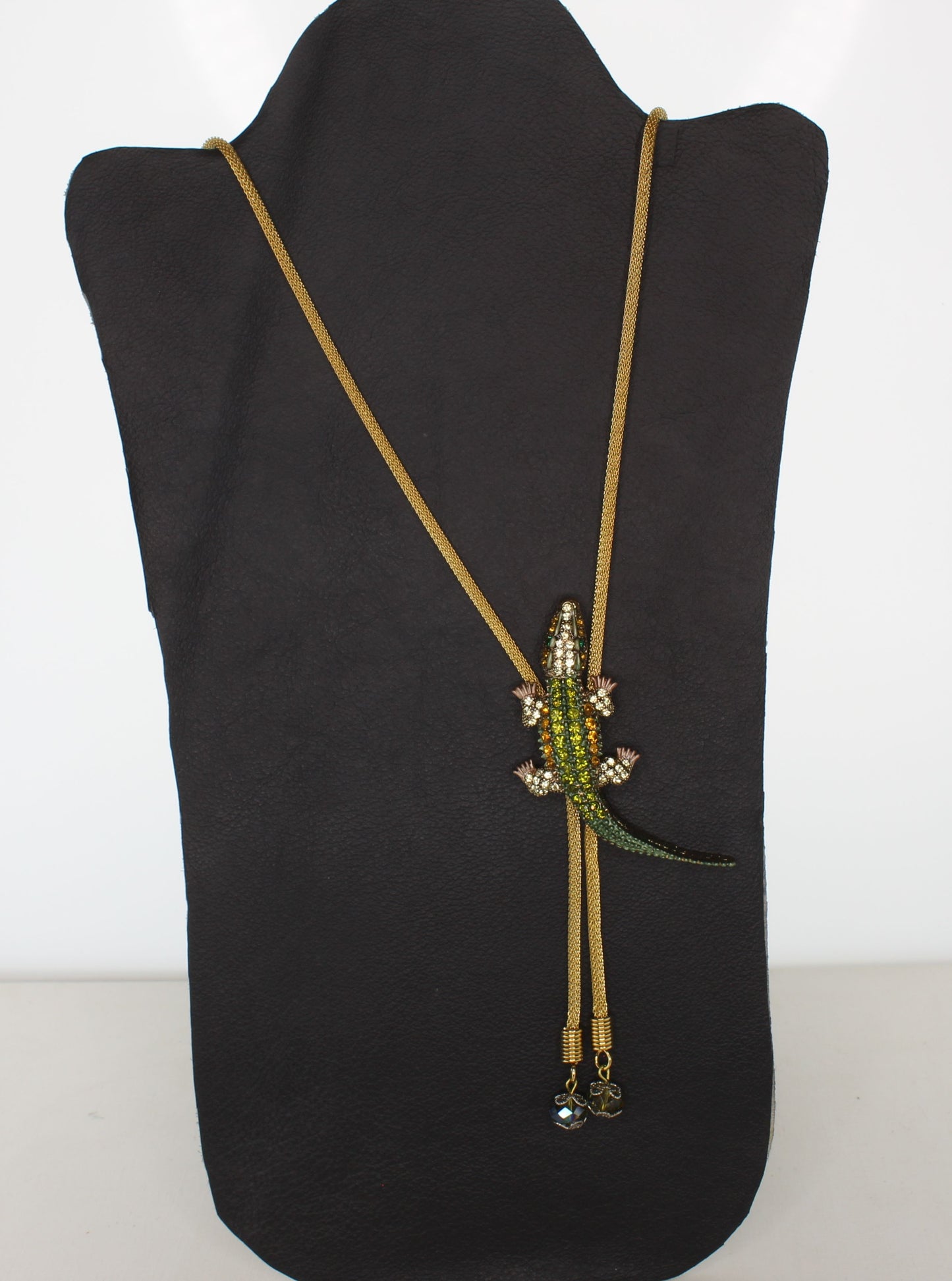 72mm Rhinestone Alligator Bolo Tie, 36" Gold Cord, made in USA, each