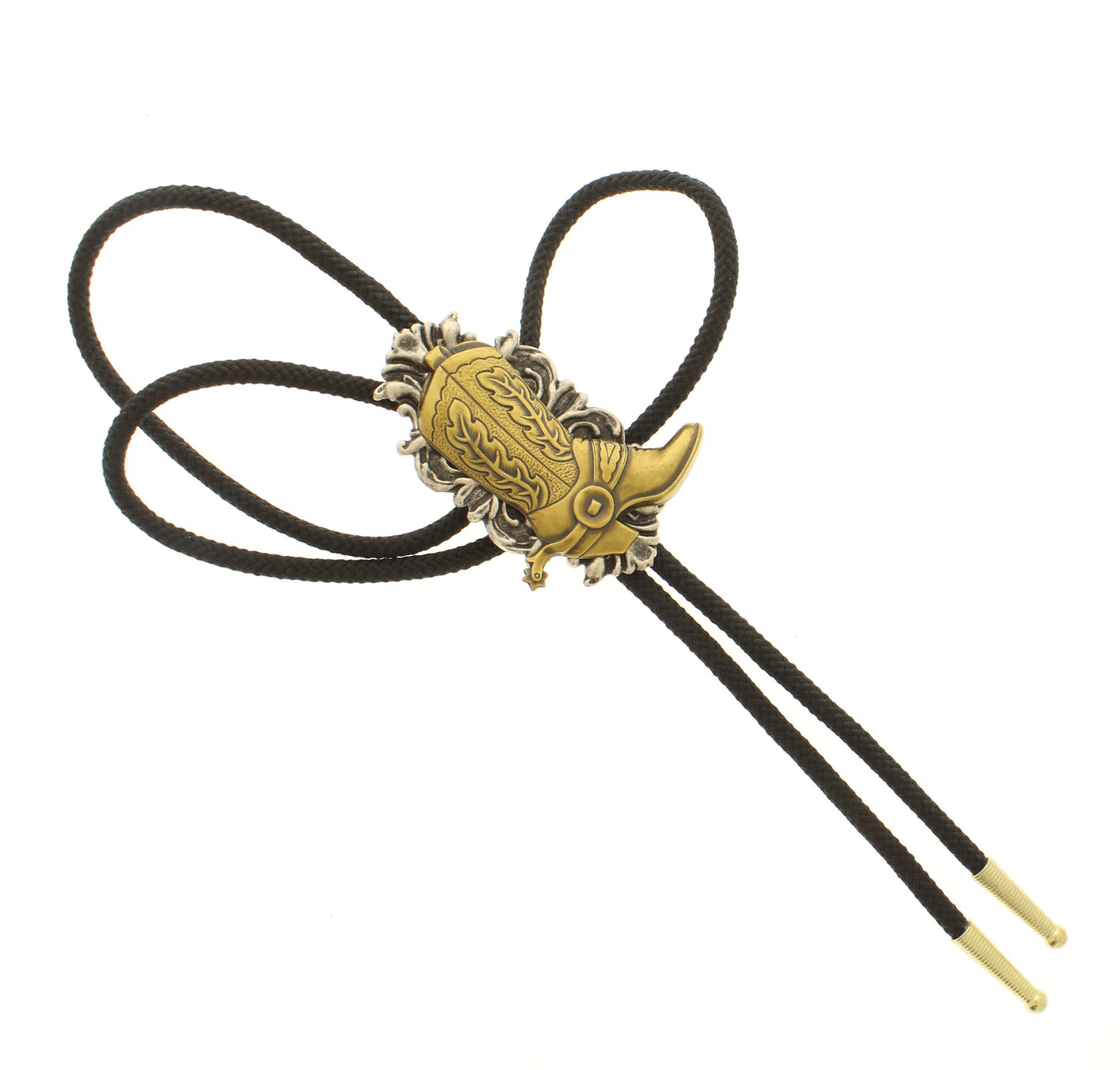 Golden Step: Cowboy Boot & Filigree Bolo Tie, Made in USA, 36.1mm x 71.9mm