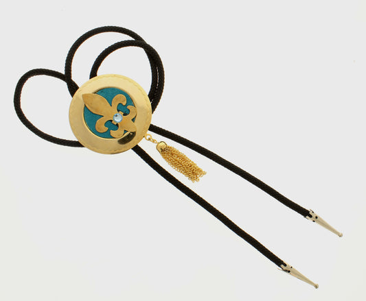 Royal Bloom: Fleur-de-Lis Medallion & Chain Tassel Bolo Tie, Made in USA, 56.9mm