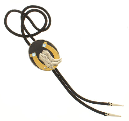 Cowboy Honor Bolo Tie – Boots & Horseshoe Emblem, Made in USA, 51.3mm x 63.8mm