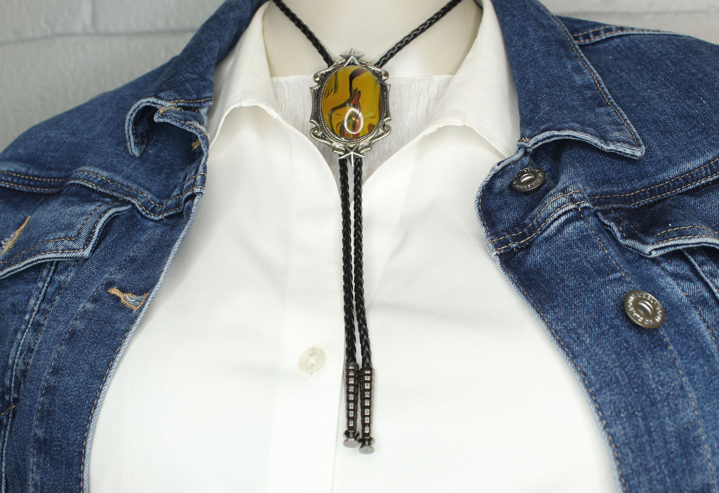 Painted Ember Bolo Tie, made in USA, each 38.9mm x 67.2mm