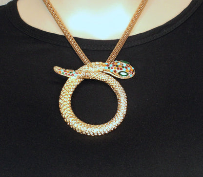 84mm x 63mm Gilded Serpent Necklace, 18.5" Gold Chain, made in USA, each