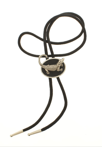 Midnight Marsh Bolo Tie – Sculpted Alligator on Black Enamel, made in USA, 43.6mm x 48mm