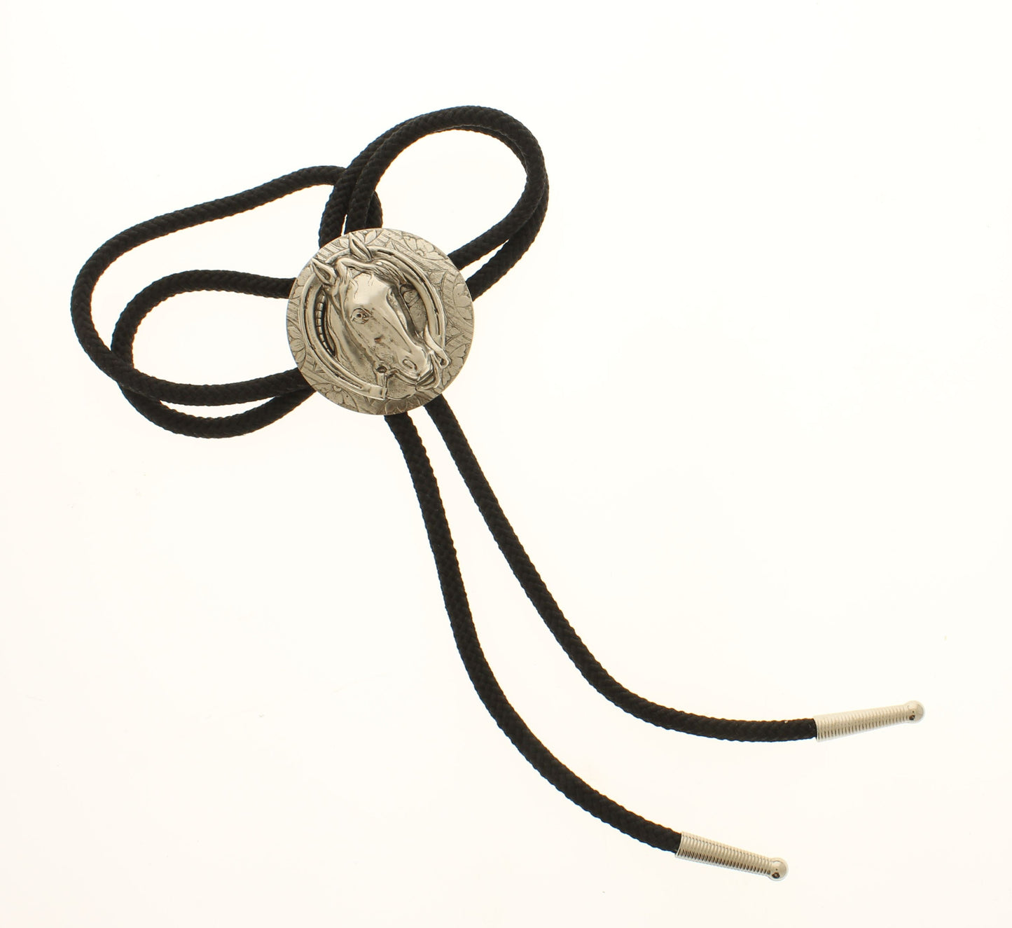 Sculpted Stallion Bolo Tie – 3D Horse Head & Silver Horseshoe, Made in USA, 42.1mm