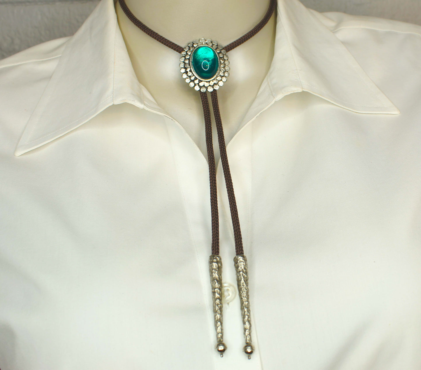 Sage Sovereign: Emerald Stone Bolo Tie, Made in USA, 35.3mm x 41.9mm