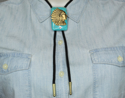 60mm x 40mm Turquoise Headdress Bolo, made in USA, each