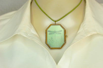 53mm x 42mm Sage Dragonfly Locket, made in USA, each