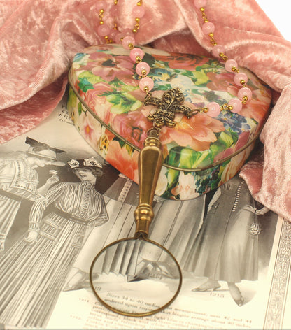 Rose Quartz Gaze Necklace, 36" chain, made in USA, each