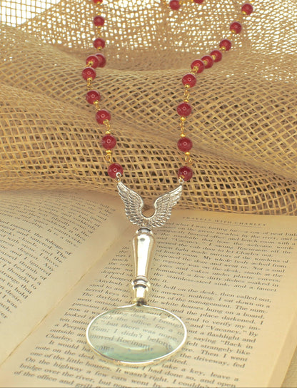 Crimson Curiosity Necklace, 36" cord, made in USA, each