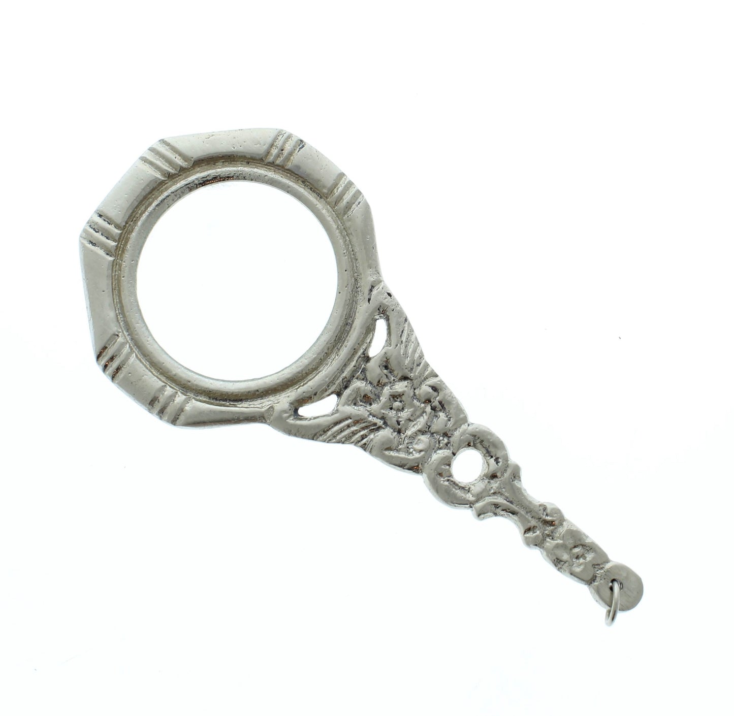 123mm x 57mm Vintage Magnifying Glass Charm, Silver, each