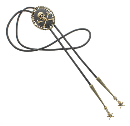 54mm x 45.2mm Skull & Crossbones Outlaw Bolo Tie, made in USA, each