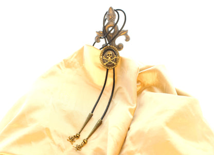 54mm x 45.2mm Skull & Crossbones Outlaw Bolo Tie, made in USA, each