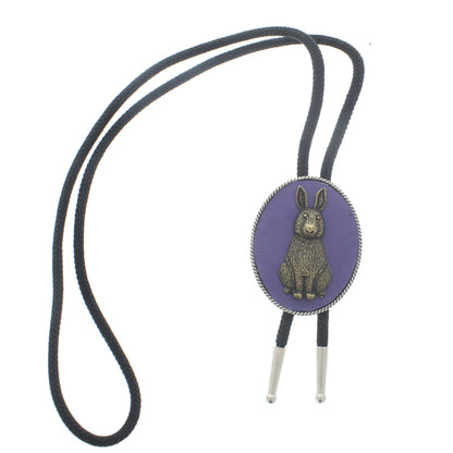 23mm x 11mm Rabbit Bolo Ties, Purple or Black Leather, made in USA, each