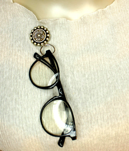 33mm Silver Bloom Eyeglass Holder, made in USA, each