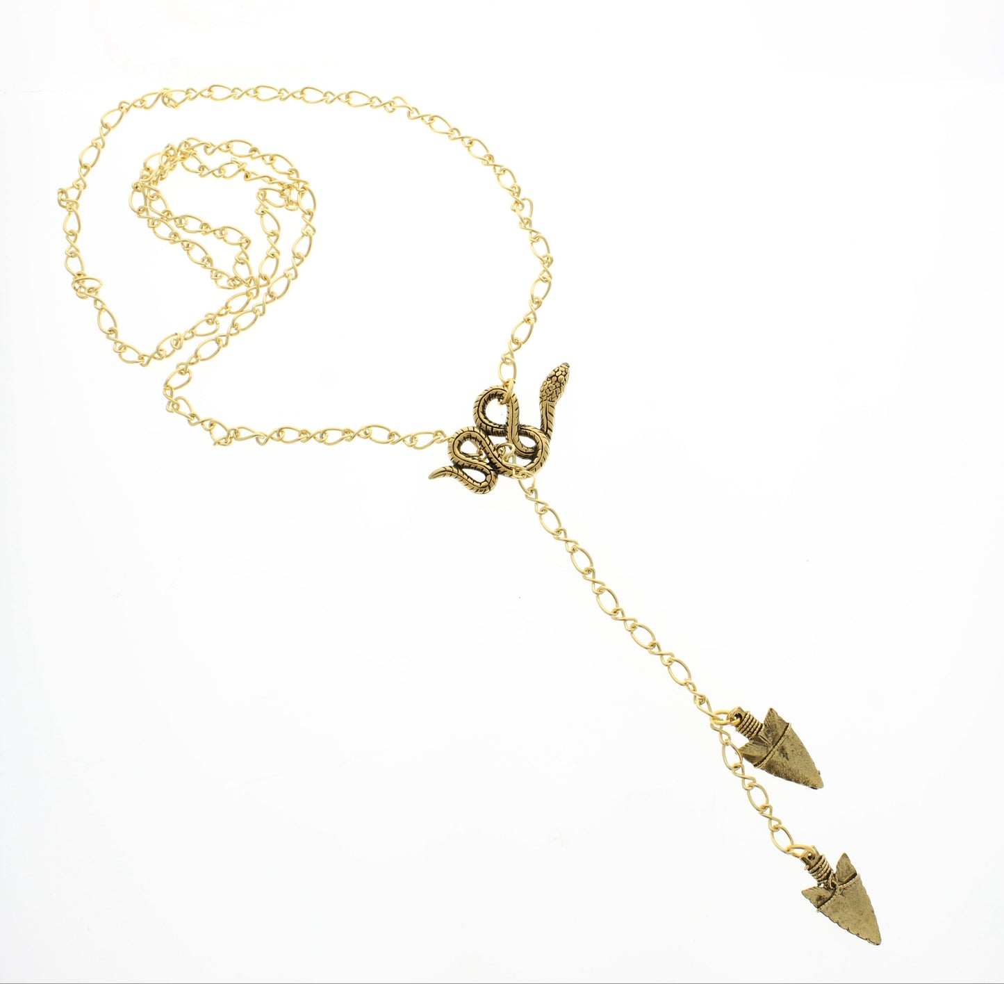 Golden Serpent Arrowhead Y-Necklace, 36" gold chain, made in USA, each