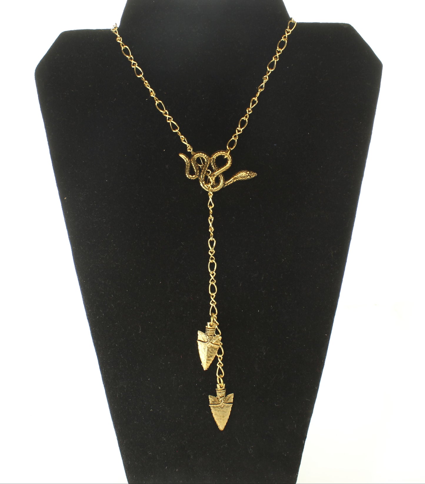 Golden Serpent Arrowhead Y-Necklace, 36" gold chain, made in USA, each