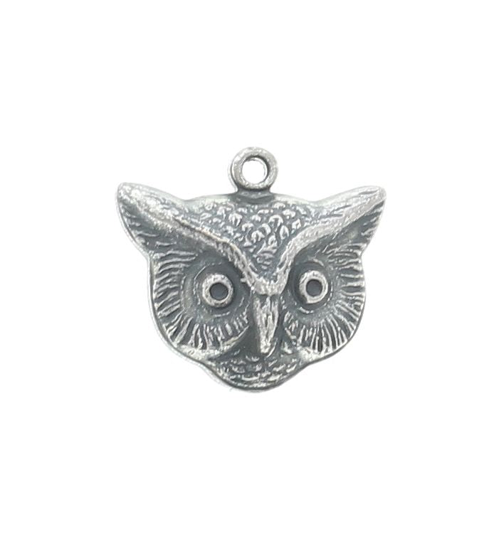 16mm Owl Head Charm or Pendant w/ring, Classic Silver, Antique Gold, pack of 3