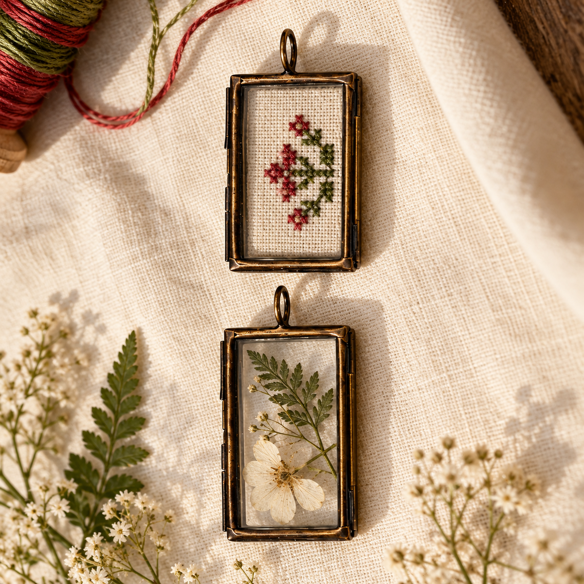 Rectangle Glass Frame Pendants, , 1″ x 1.62″, Pack of 6 | Botanical & Cross Stitch Keepsake Lockets 1″ × 1.62″, Pack of 6