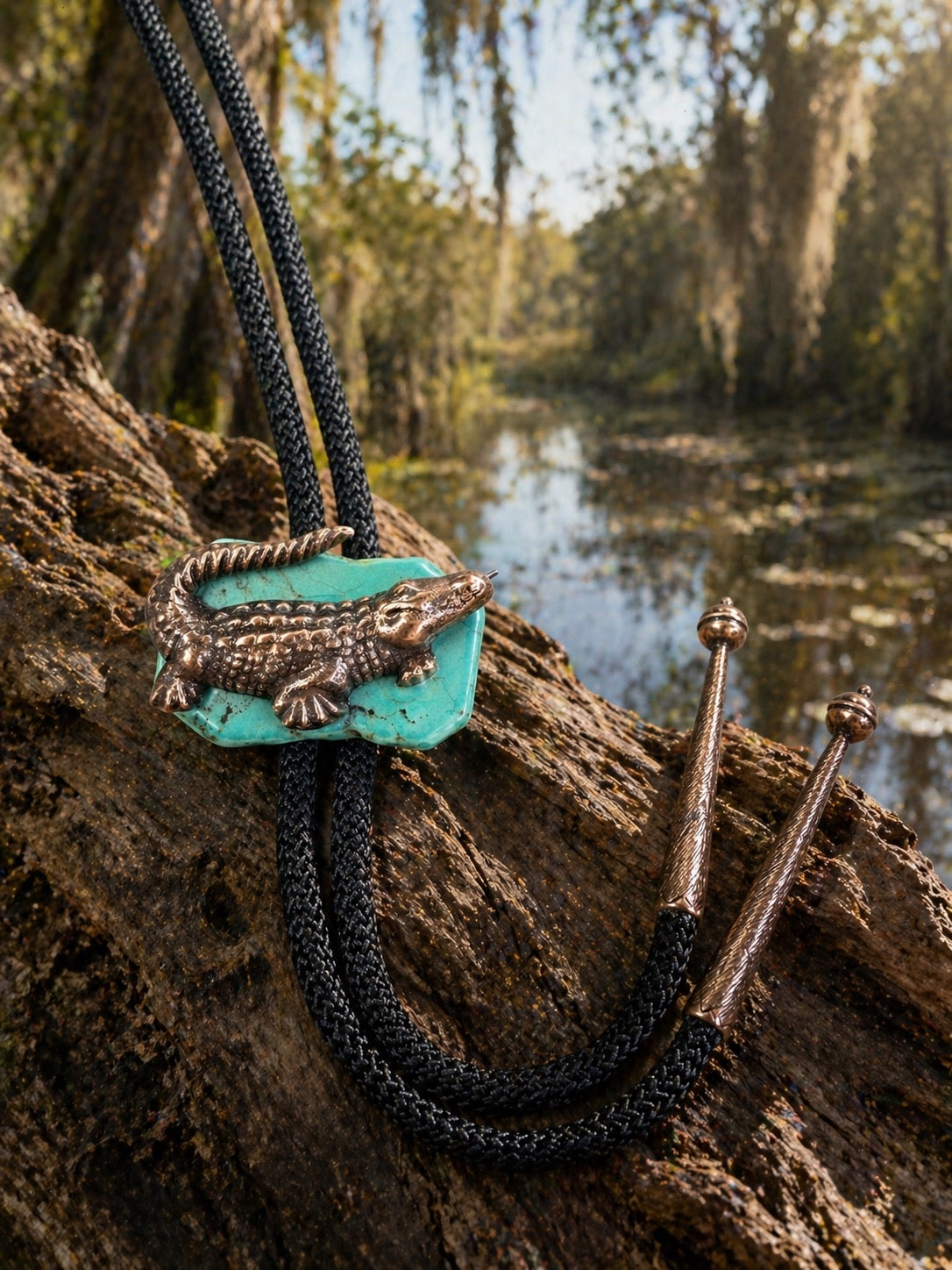Bayou Turquoise Bolo Tie, 36" cord, made in USA, each