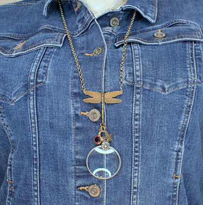 Dragonfly Starlight Monocle Necklace, made in USA, each