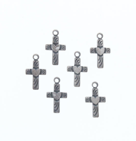 Classic Silver Small Heart Cross Charm, pk/6
