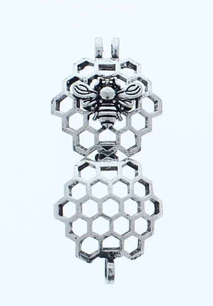 1" Honeycomb with Honey Bee Locket Pendant, Antique Silver, Each