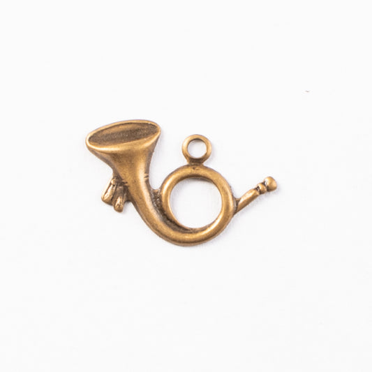 17mm French Horn Charm Christmas, Antique Gold, Classic Silver pack of 6