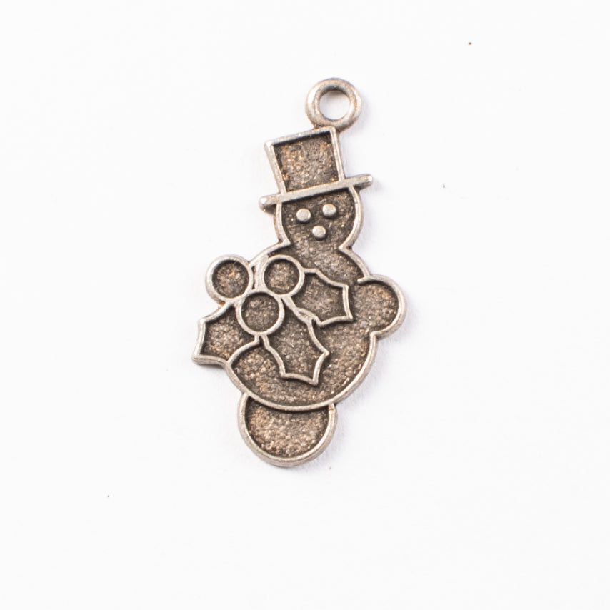 23x13mm Antique Gold, Antique Silver Christmas Snowman Charm, pk/6