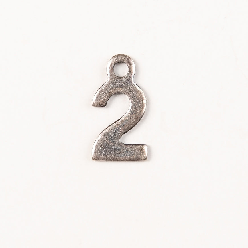 9mm #2 CHARM, Antique Gold, Classic Silver Metal Stamping, pk/6