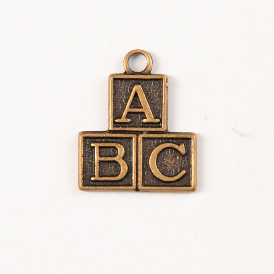 14x12mm ABC Blocks Charm, Antique Gold, pk/6