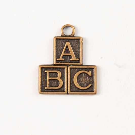 14x12mm ABC Blocks Charm, Antique Gold, pk/6