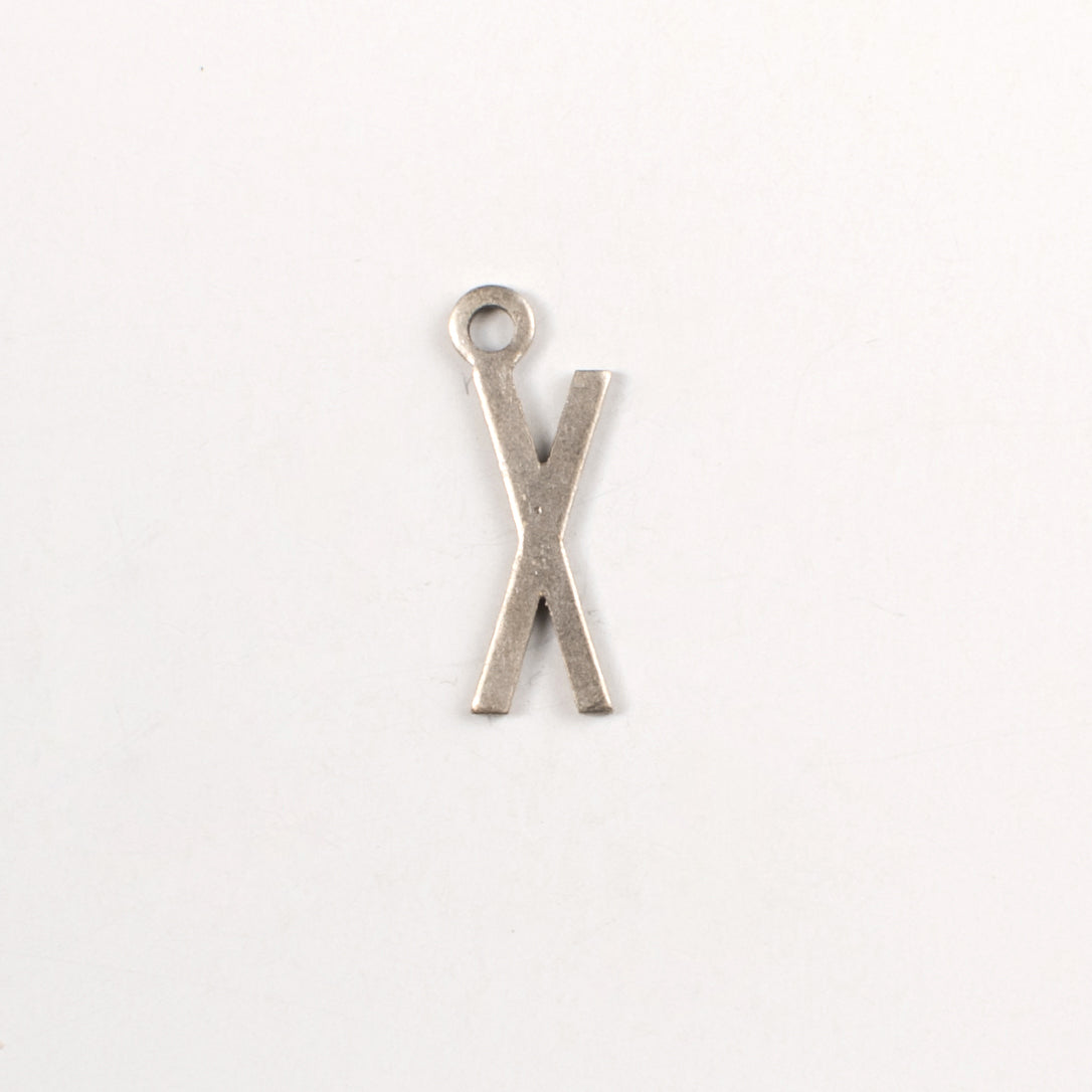 15x6mm X Letter Charm, Antique Silver, Antique Gold, Classic Silver Metal Stamping, pk/6