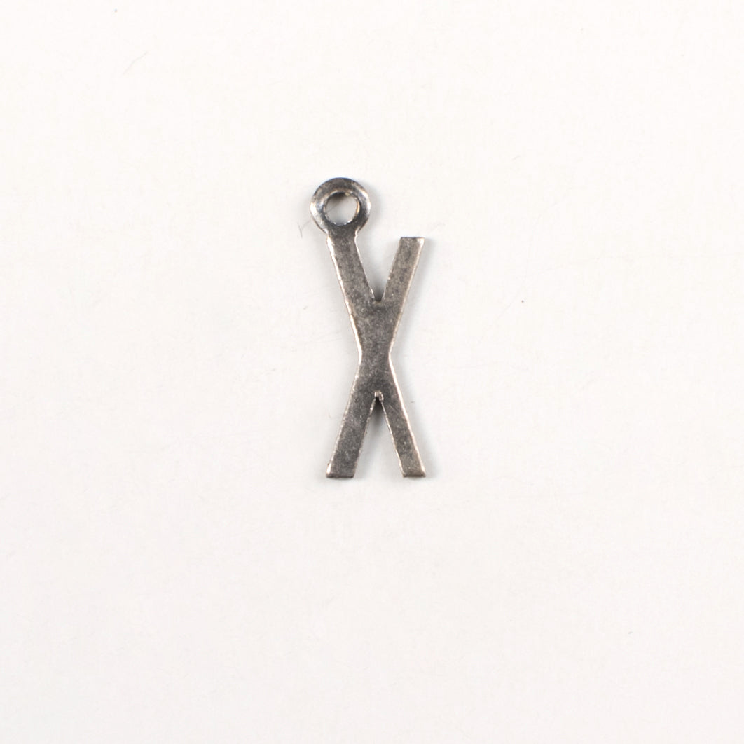15x6mm X Letter Charm, Antique Silver, Antique Gold, Classic Silver Metal Stamping, pk/6
