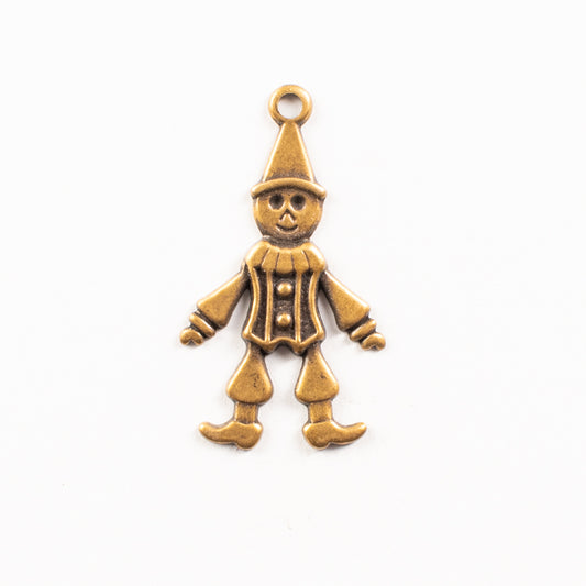 28mm Antique Gold, Classic Silver Toy Clown Charm, pack of 6