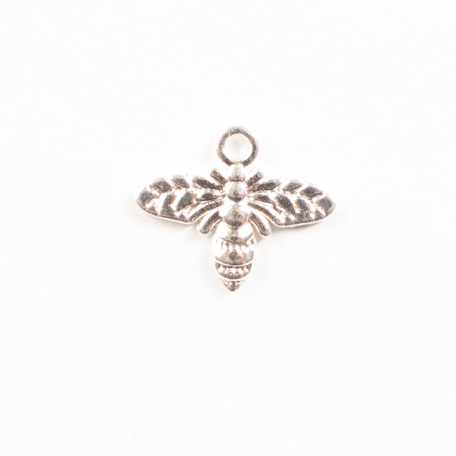 13 x 16mm Silver Bumble Bee Charm, w/ring, pk/12