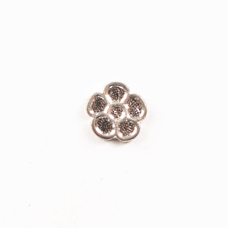 7mm Flower Metal Stamping, Antique Gold, Classic Silver, Bright Gold, Bright Silver, pk/6