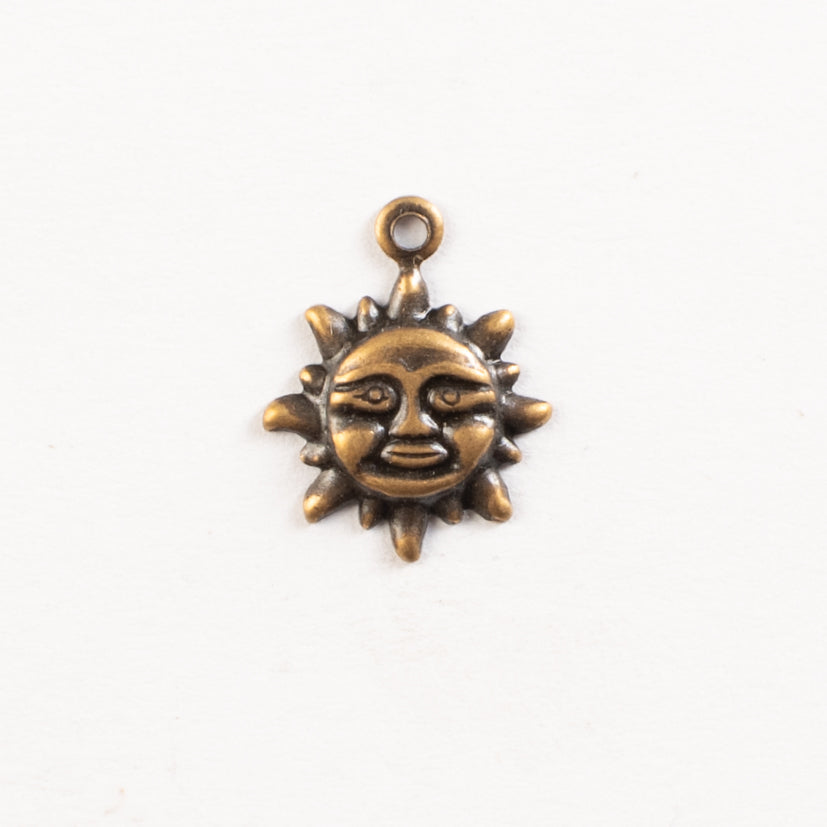 11mm Antique Gold Smiling Sun Charm, pack of 6