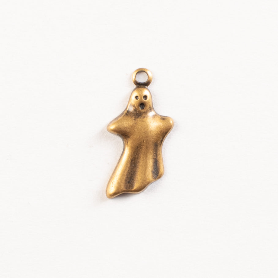 17mm Ghost Halloween Charm, Antique Gold, Classic Silver, pack of 6