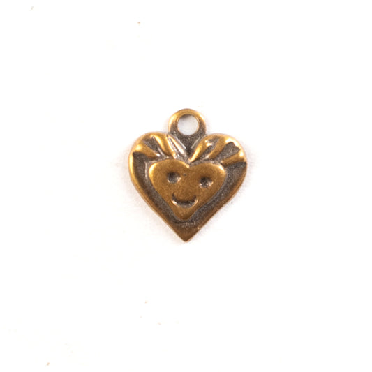 9.5mm Antique Gold Brass Finish FUN FACE GIRL charm, each