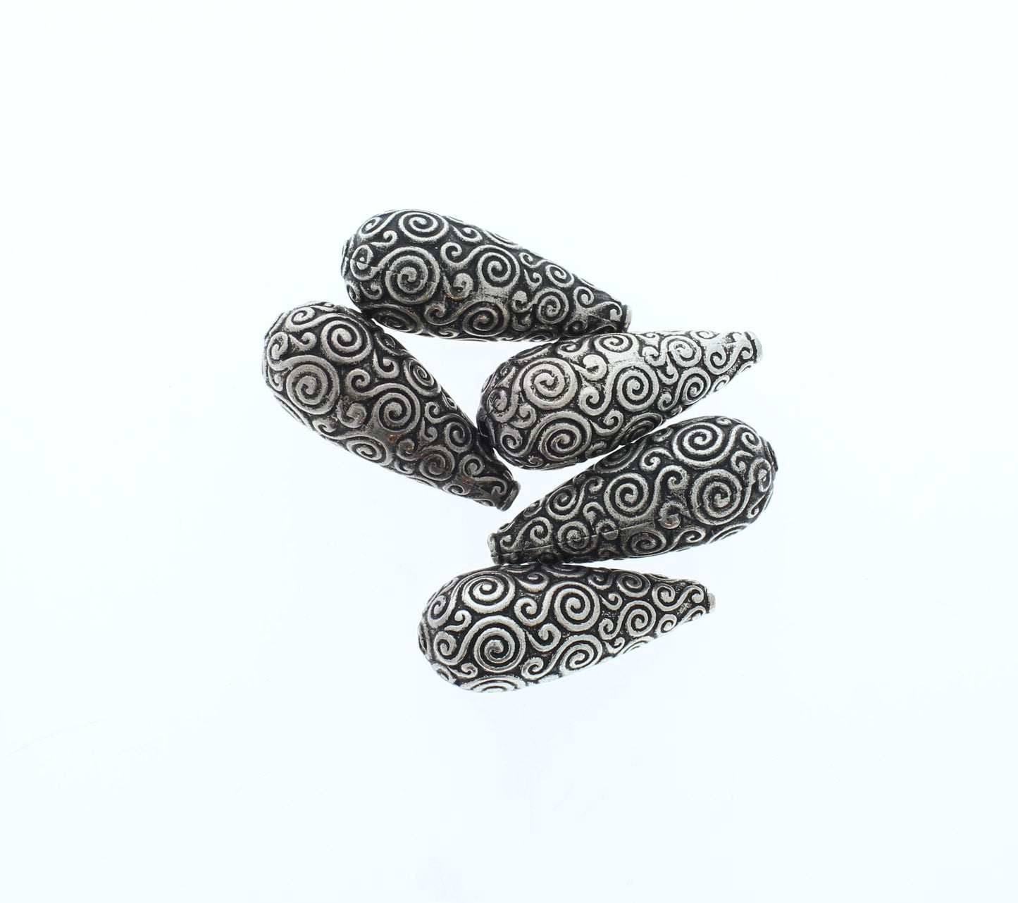 40mm x 16mm Antique Silver Swirl Teardrop Beads, pack of 6